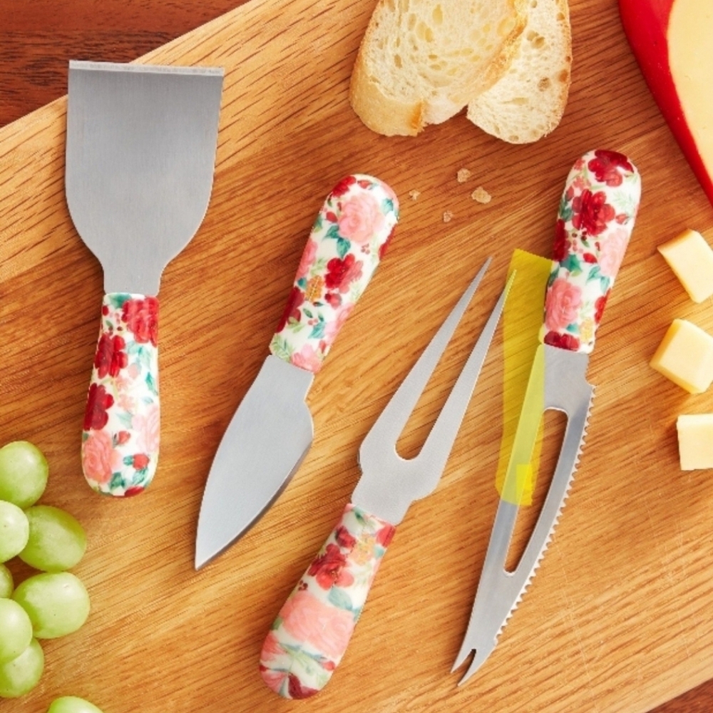 Pioneer Woman Cheerful Rose Cheese Knife Serving Set 4pc